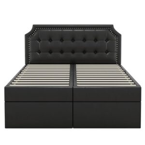 Cama contenedor 140x200cm acolchada en símil piel - abierta por ambos lados - Negro