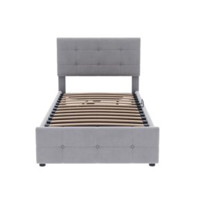 Cama contenedor acolchada 90x200cm en terciopelo - Gris