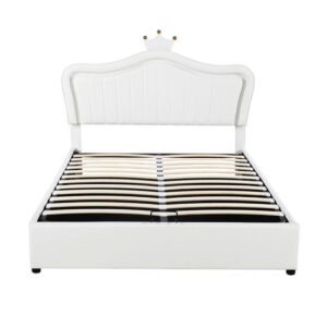 Cama contenedor de piel sintética 140x200 cm - con LED y somier - Blanco