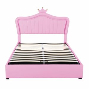Cama contenedor de piel sintética 140x200 cm - con LED y somier - Rosa