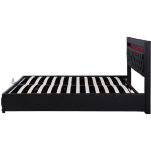 Cama contenedor tapizada de piel sintética con LED - 160x200 cm - con somier - Negro