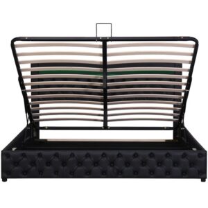 Cama contenedor tapizada de piel sintética con LED - 160x200 cm - con somier - Negro