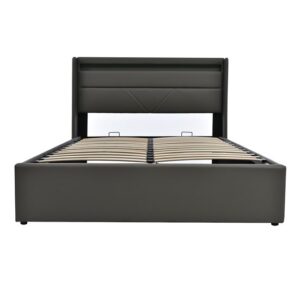 Cama tapizada 160x200 - Cama con almacenamiento y LED - Gris