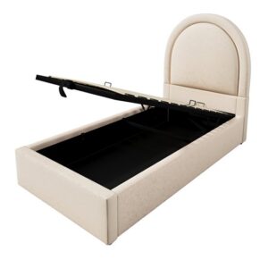 Cuna tapizada similar a un diseño - 90x200 cm - Con almacenaje - Beige