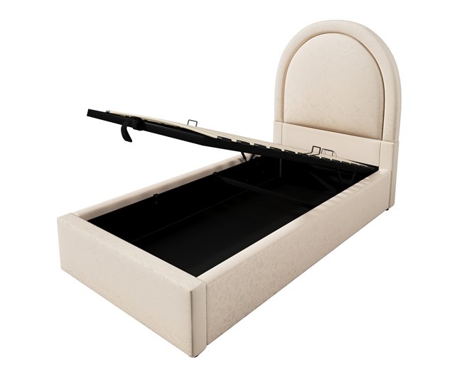 Cuna tapizada similar a un diseño - 90x200 cm - Con almacenaje - Beige