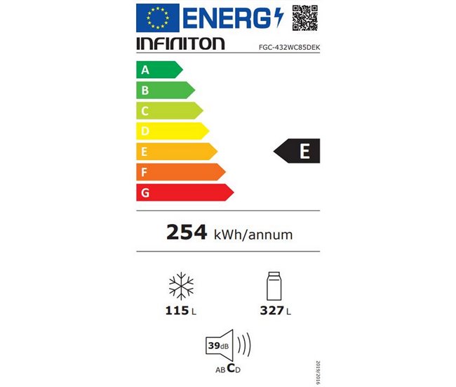 Frigorífico combi INFINITON FGC-432WC85DEK, 442 l, 185 cm, Ancho 70 cm