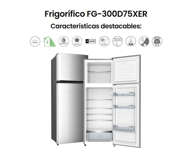 Frigorifico Dos Puertas INFINITON FG-300D75XER, 300 l, 175 cm, E, Ciclico, Inox