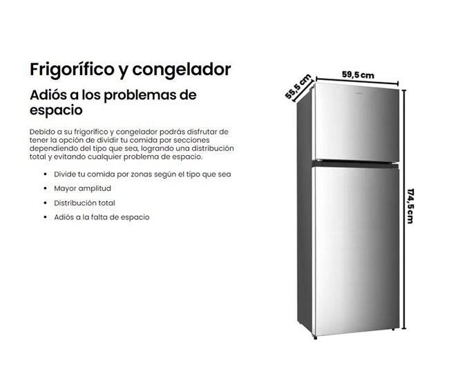 Frigorifico Dos Puertas INFINITON FG-300D75XER, 300 l, 175 cm, E, Ciclico, Inox