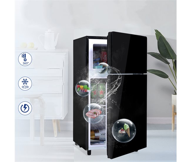 Frigorífico mini 86,5cm 72L de acero inoxidable con 2 puertas y luz led,negro