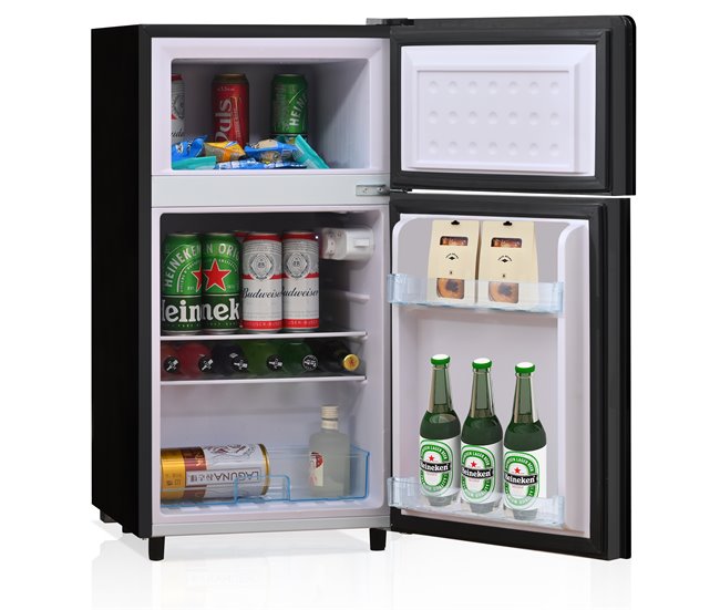 Frigorífico mini 86,5cm 72L de acero inoxidable con 2 puertas y luz led,negro