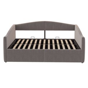 Sofá cama 140*200 cm - Con almacenamiento hidráulico, con somier y reposabrazos, rayas clásicas, versátil doble, tejido de terciopelo, gris